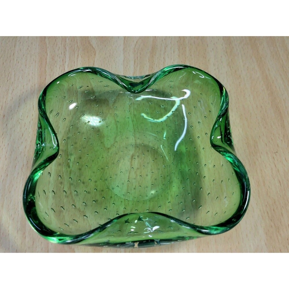 Vintage MCM Murano Glass Ashtray Green